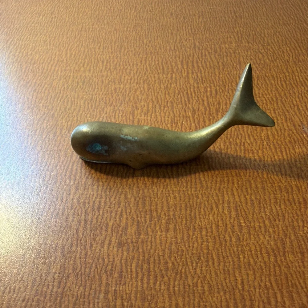 Vintage Solid Brass Whale Paperweight 3.5